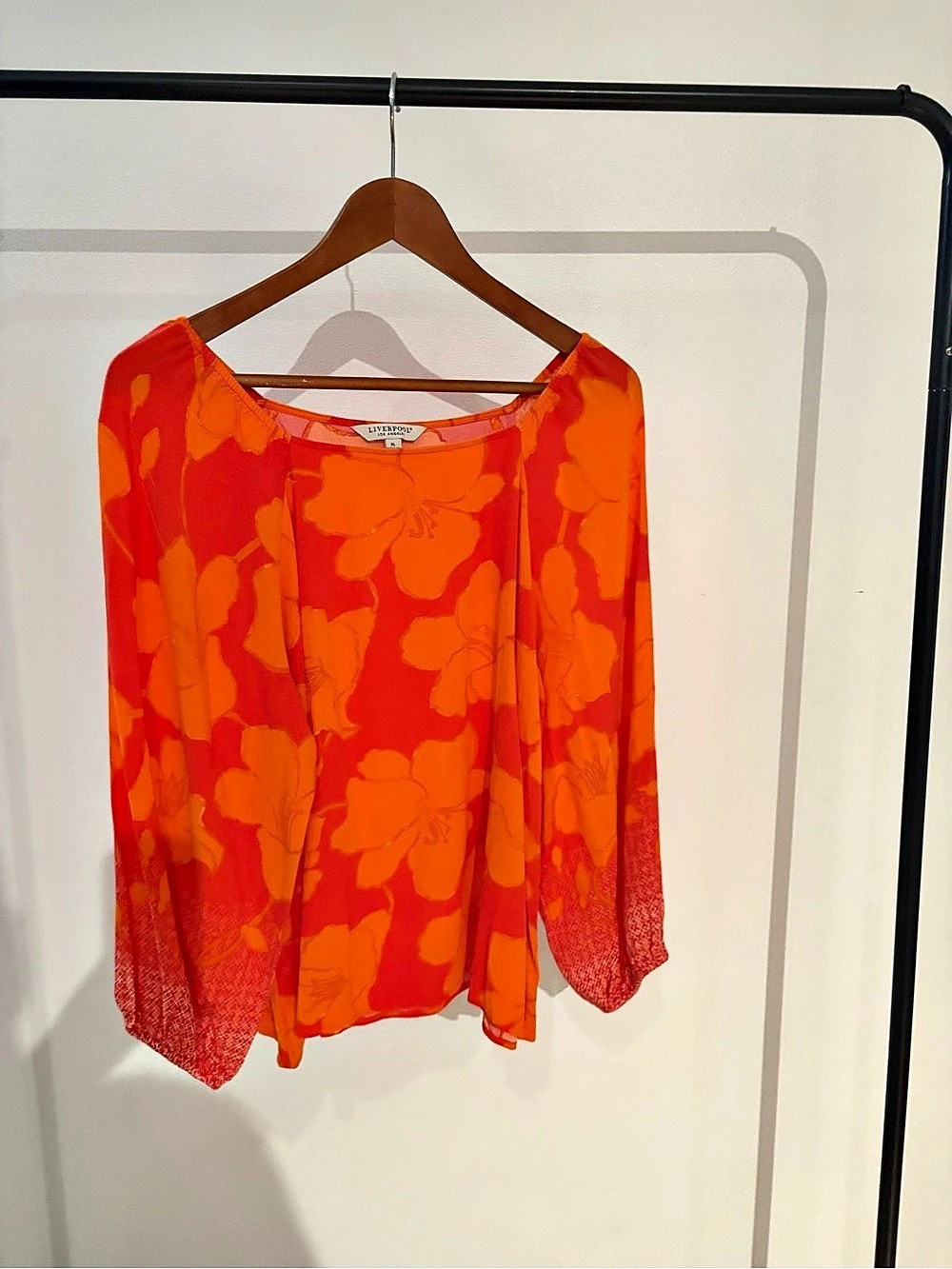 Liverpool Floral Blouse in Orange & Red Size XL Like New